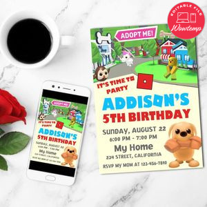 Adopt Me Mobile Invite Customizable Template Instant Download