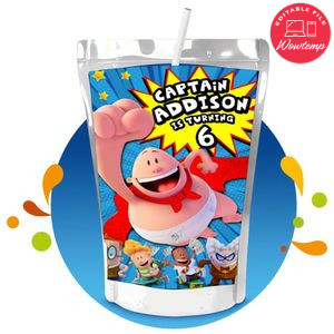 Captain underpants Capri Sun Birthday Labels Digital File Printable Instant Download