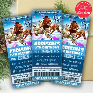 Ice Age Ticket Invitation Customizable Template Instant Download