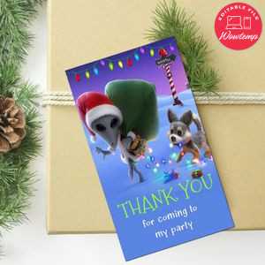 Alien Xmas Thank You Tag Customizable Template To Print At Home Instant Download