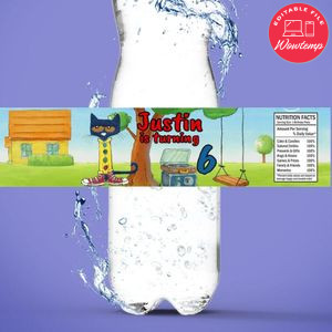 Pete the cat Birthday Water Bottle Label Template to Print at Home Instant Download