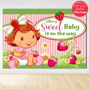 Baby Strawberry Shortcake Baby Shower-customer Birthday Backdrop Digital File Template Instant Download