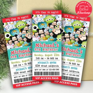Tsum Tsum Ticket Invitation Customizable Template Instant Download