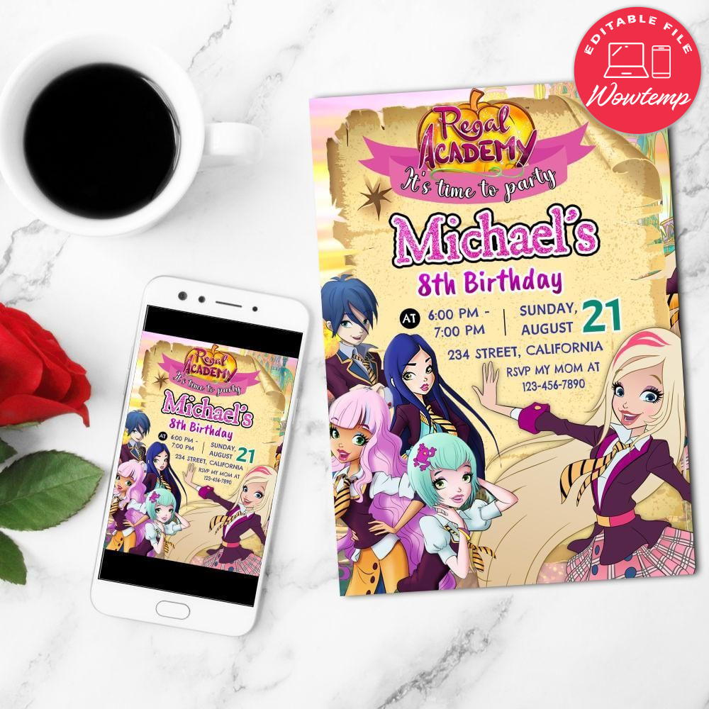 Regal Academy Birthday Flyer Customizable Template to Print at Home Instant Download
