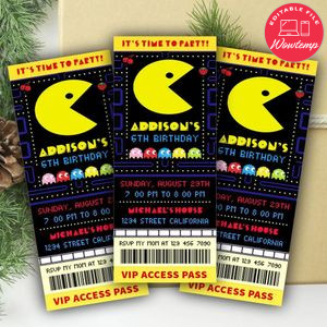 Pacman Ticket Invitation Customizable Template Instant Download