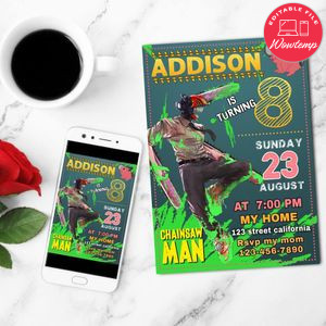 Chainsaw man Birthday Invitation Customizable Template to Print at Home Instant Download