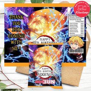 Zenitsu Birthday Honey Buns Snack Bag Label Customizable Instant Download