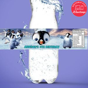 Happy Feet Birthday Water Bottle Label Template to Print at Home Instant Download