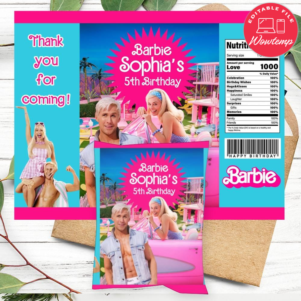 Barbie Birthday Party Chip Bag Digital File DIY | Wowtemp