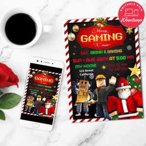 Roblox Christmas Birthday Party Invitation Customizable Template to Print at Home Instant Download