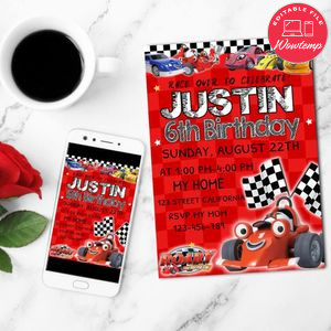 Roary racing car Birthday Invitation Customizable Template to Print at Home Instant Download