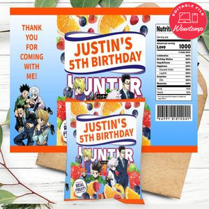 Hunter X Birthday Party Fruit Snack Bag Digital File Printable Instant Download