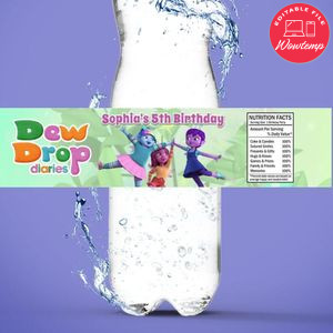 Dew Drop Diaries Birthday Water Bottle Label Template to Print at Home Instant Download