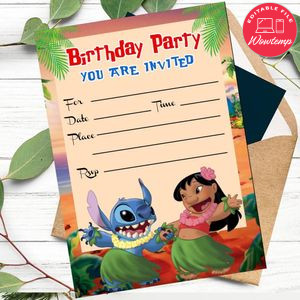 Lilo and Stitch fill in blank Invitation Customizable Template to Print at Home Instant Download
