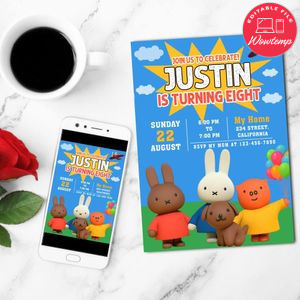 Miffy's Adventures Mobile Invite Customizable Template Instant Download