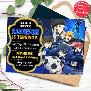 Blue lock Invitation Customizable Template to Print at Home Instant Download