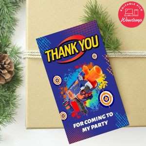 Nerf Thank You Tag Customizable Template To Print At Home Instant Download