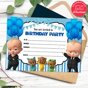 Baby Boss fill in blank Invitation Customizable Template to Print at Home Instant Download