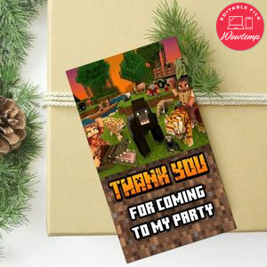 Jungle Minecrafter Thank You Tag Customizable Template To Print At Home Instant Download