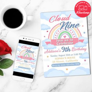 Cloud Nine Mobile Invite Customizable Template Instant Download