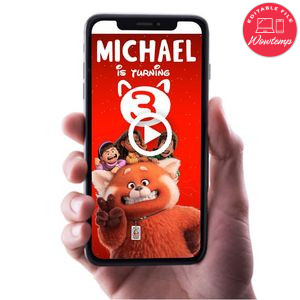 Turning red Birthday Video Invitation Digital Template Customizable Instant Download
