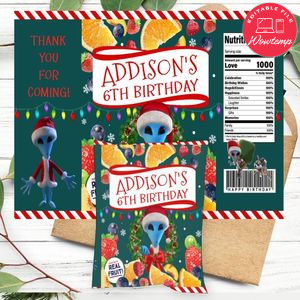 Alien Xmas Birthday Party Fruit Snack Bag Digital File Printable Instant Download