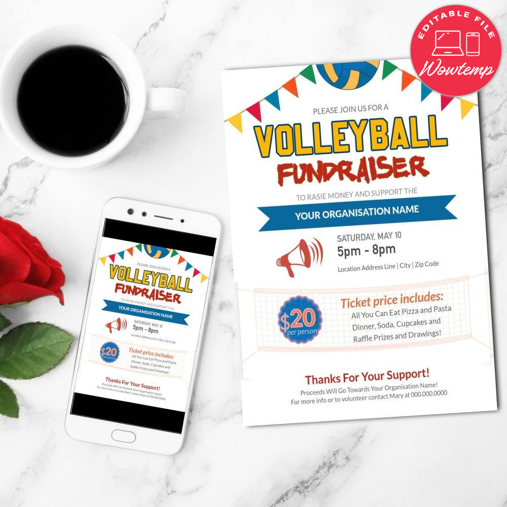 Volleyball Fundraiser Flyer Customizable Template DIY Wowtemp