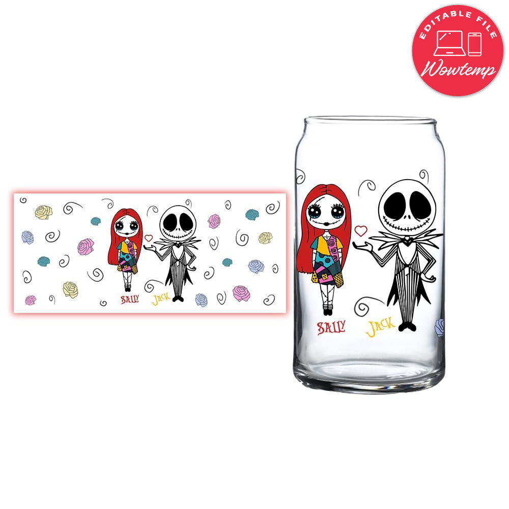 Sally And Jack Glass Can Wrap Customizable Template Instant Download