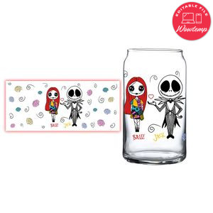 Sally And Jack Glass Can Wrap Customizable Template Instant Download
