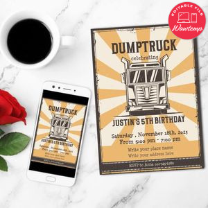 Dump Truck Invitation Customizable Template Instant Download