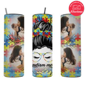 Autism Mom Skinny Steel Tumbler with Straw 20oz 