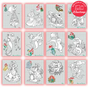 The Little Mermaid Coloring Pages Customizable Template Instant Download