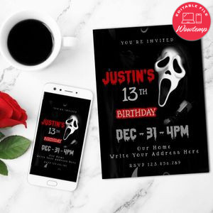 Ghostface Invitation Customizable Template Instant Download