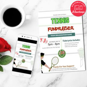 Tennis Fundraiser Flyer Customizable Template Instant Download