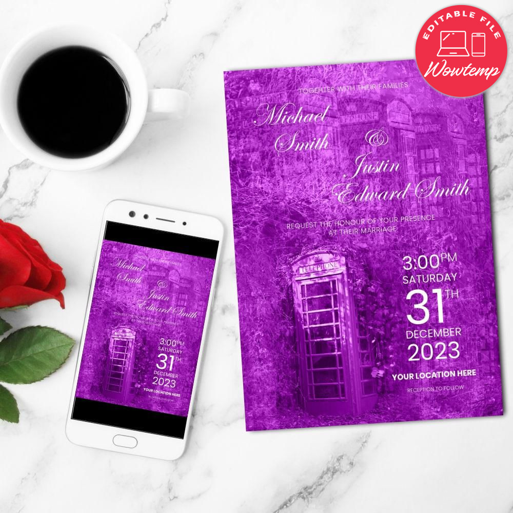 Telephone booth wedding Invitation Customizable Template DIY Wowtemp