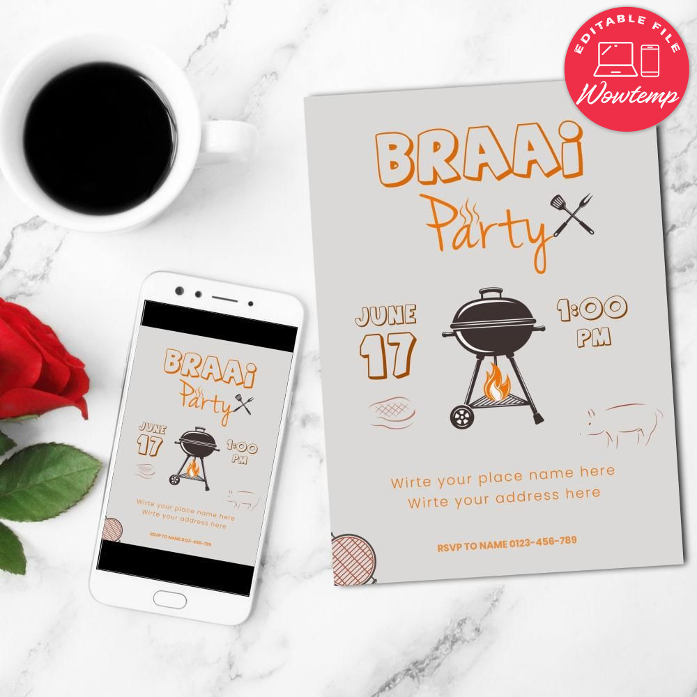Braai party Invitation Customizable Template DIY Wowtemp