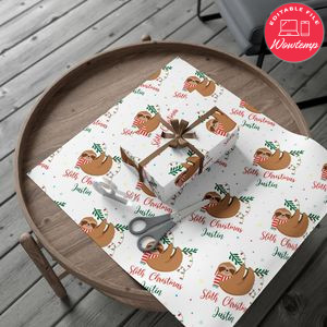 Personalised Sloth Christmas Gift Wrap Customizable