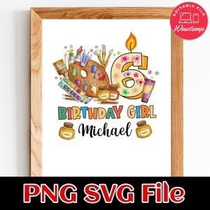 Art Birthday Girl PNG design template