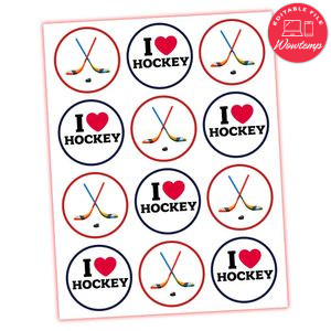 Hockey Cupcake Toppers Template Printable Instant Download