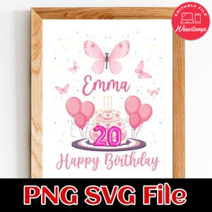 Butterfly Happy Birthday PNG design template