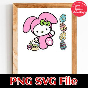 Cute Kitty Cat Happy Easter PNG SVG file template