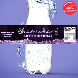 60 shades of purple Birthday Bottle Label Customizable template instant download