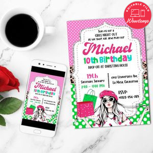 Let's go Shopping Birthday Invitation Template Customizable Instant Download