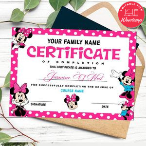 Minnie mouse Certificate Template Customizable Instant Download
