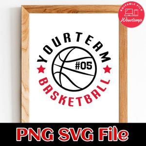 Basketball Custom Number and Team Name PNG SVG design template