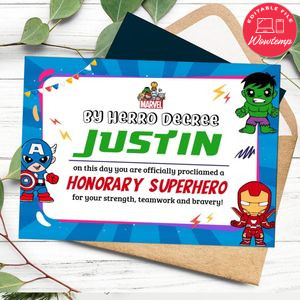 Avengers Certificate Template Customizable Instant Download