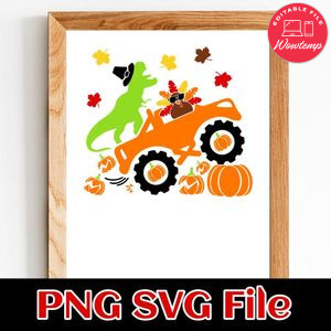 Turkey and Dinosaur Monster Truck PNG file template