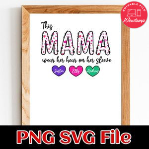 This Mama Wears Her Heart SVG PNG Customizable Instant Download