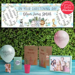 Christening Day Banner Editable Template Instant Download