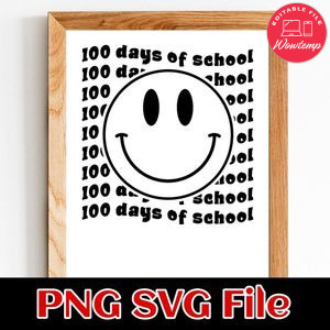 Smiley Face 100 Days of School PNG SVG file template